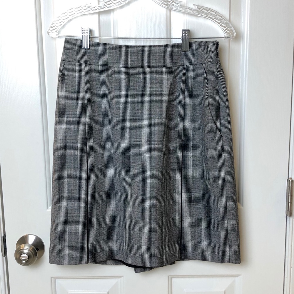 Brooks Brothers Wool Glen Plaid Kick Pleat Skirt